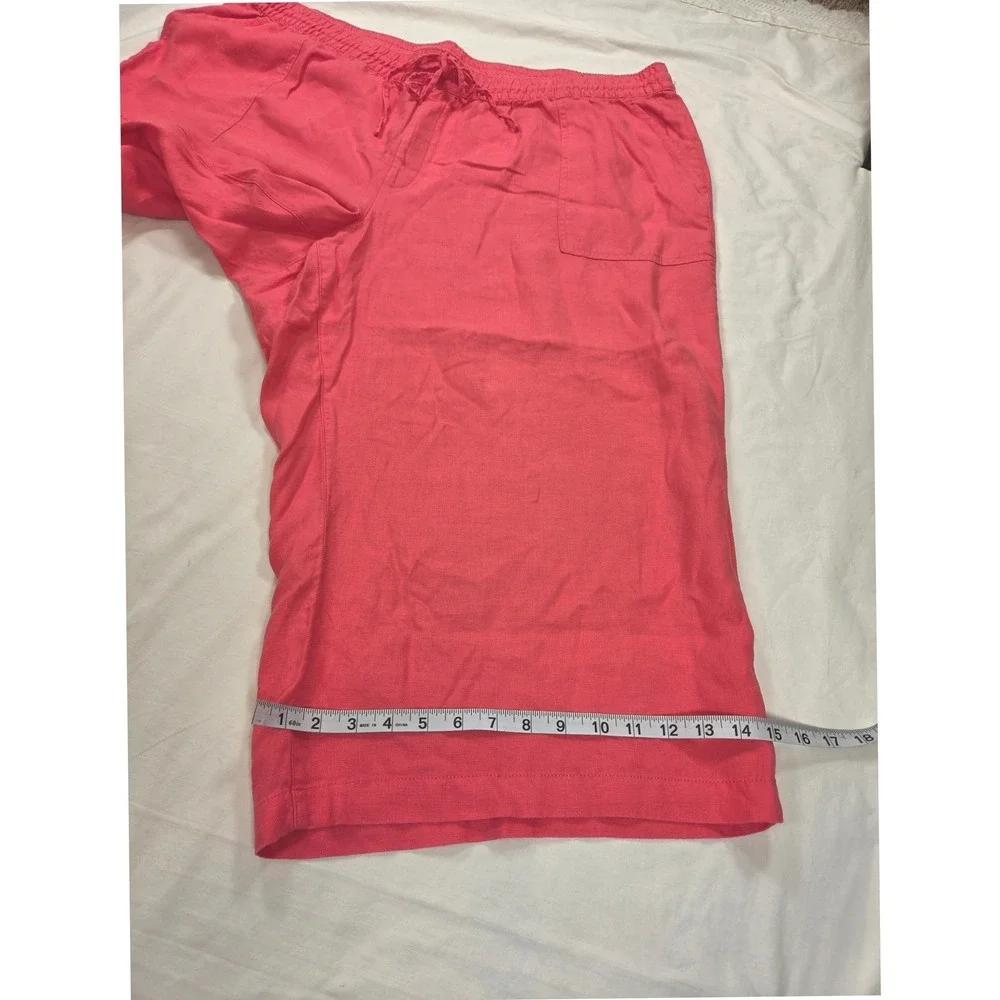 Lands End 100% Linen Causal Summer Resort Coral Bright Pink Women Pant Sz 3X EUC